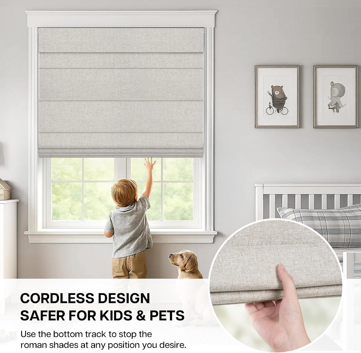 No Drill Custom Blackout Faux Linen Fabric Roman Shades