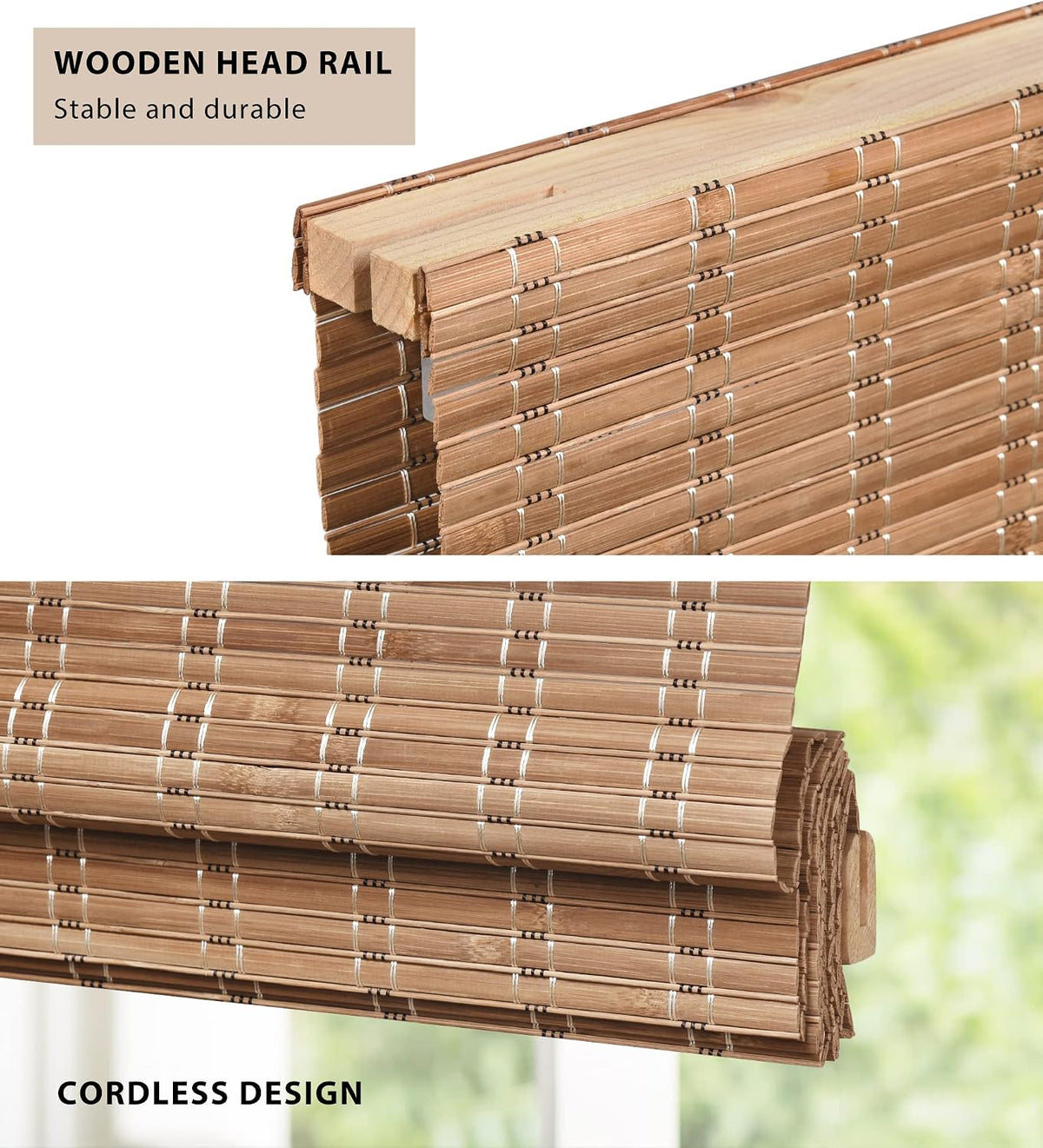 No Drill Custom Light Filtering Bamboo Roman Shades, Brown206