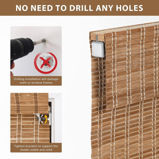 No Drill Custom Light Filtering Bamboo Roman Shades, Brown206