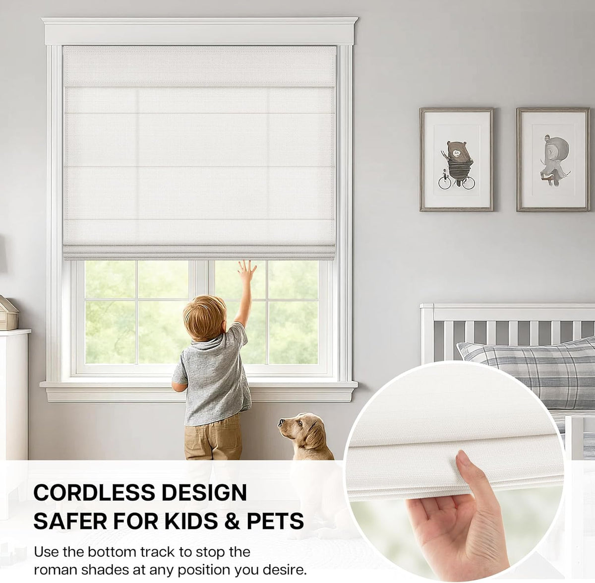 No Drill Custom Light Filtering Fabric Roman Shades
