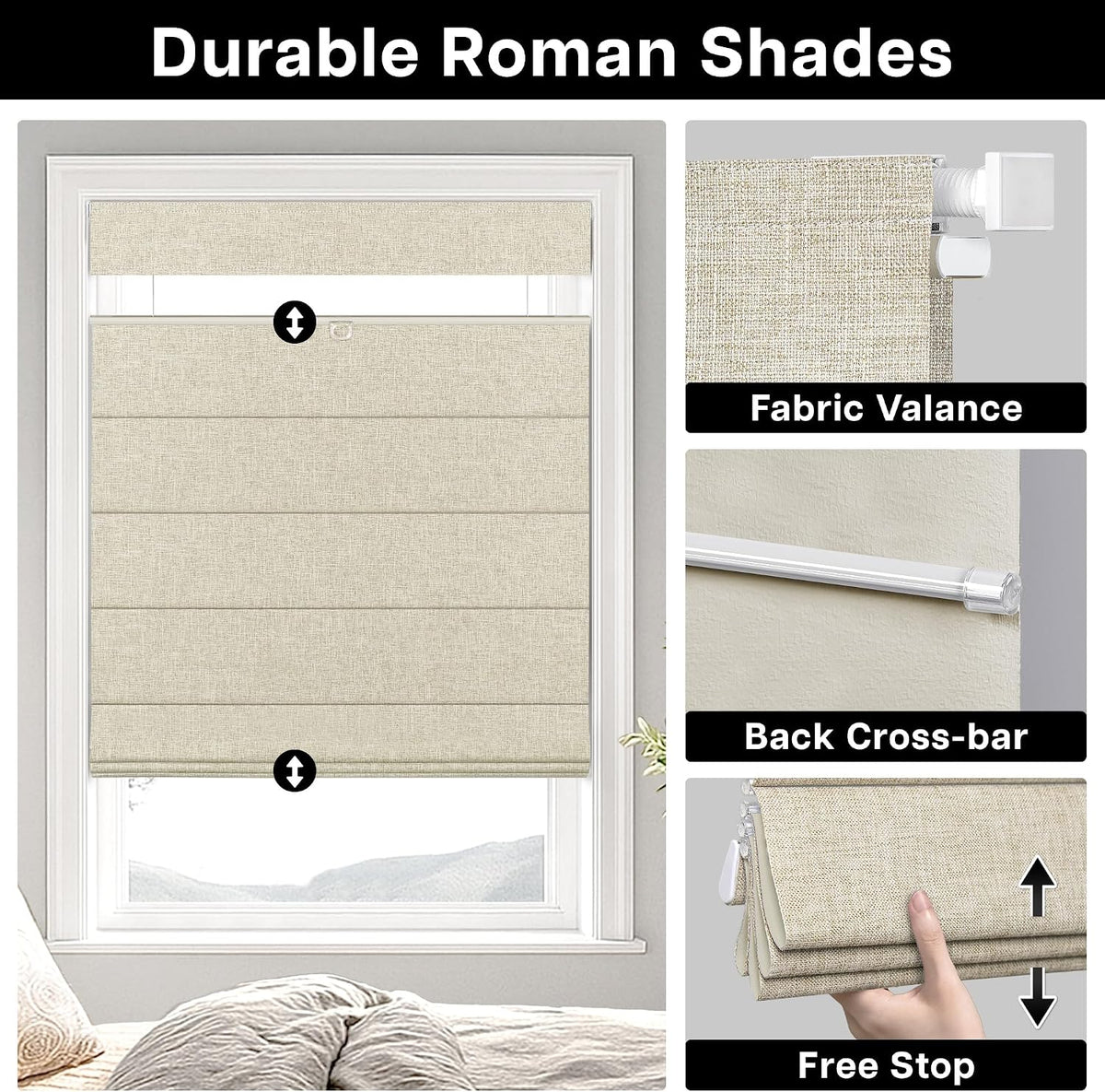 No Drill Custom Blackout Top Down Bottom Up Fabric Roman Shades