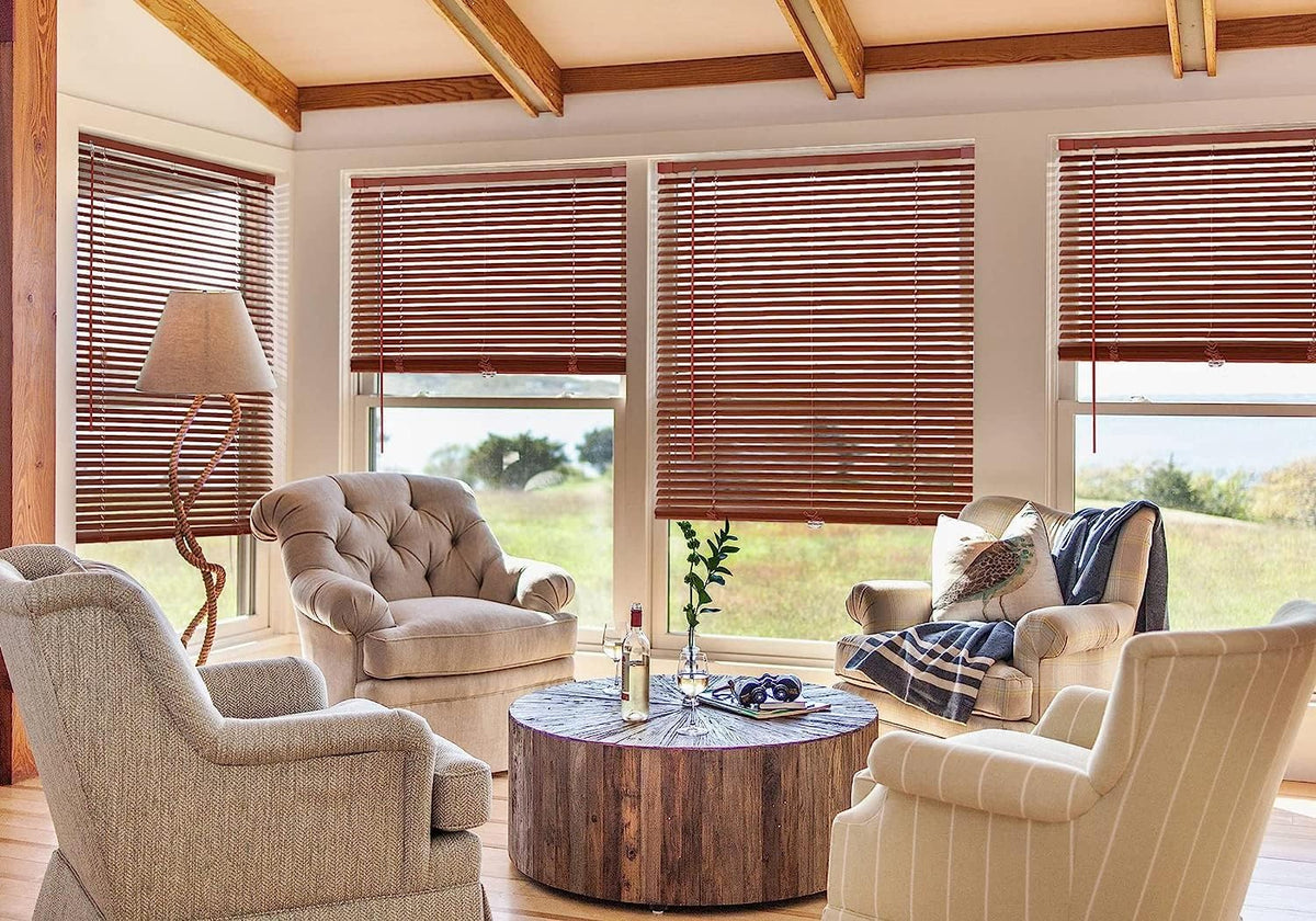 No Drill Custom Wood Grain Aluminum Mini Blinds