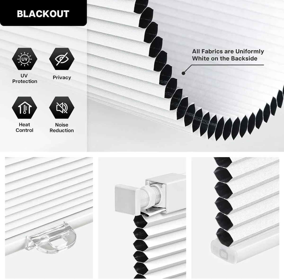 No Drill Standard Size Blackout Cellular Shades