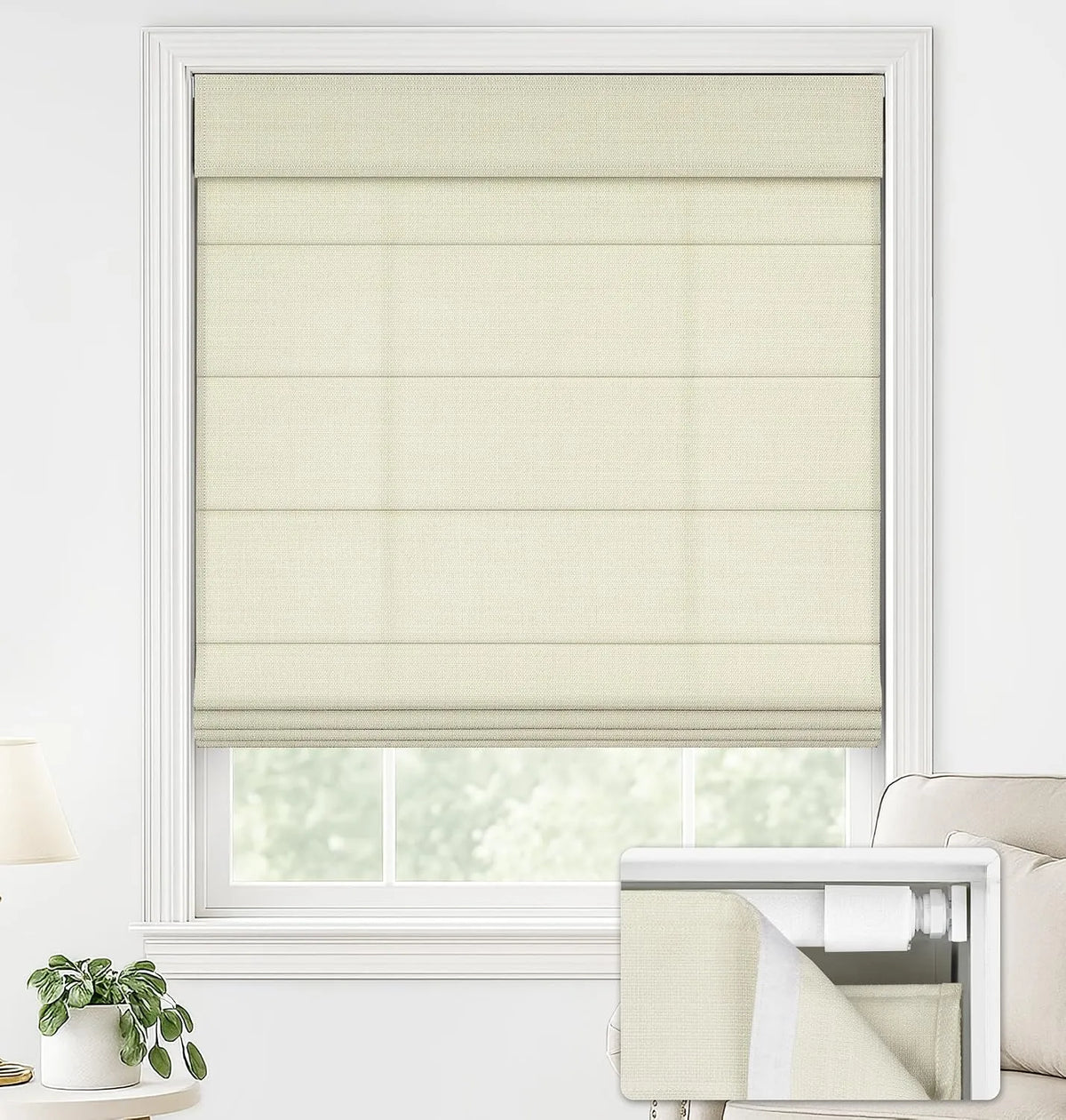 No Drill Standard Size Premium Light Filtering Fabric Roman Shades
