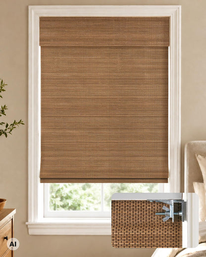 No Drill Custom Blackout Bamboo Roman Shades, Acorn