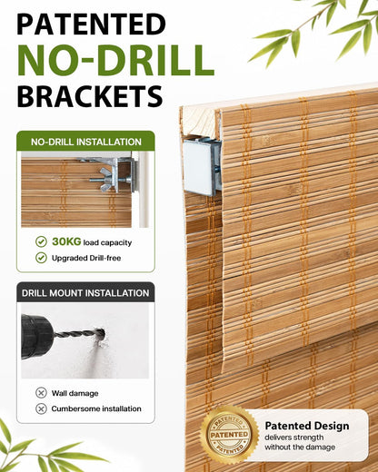 No Drill Custom Blackout Bamboo Roman Shades, Squirrel