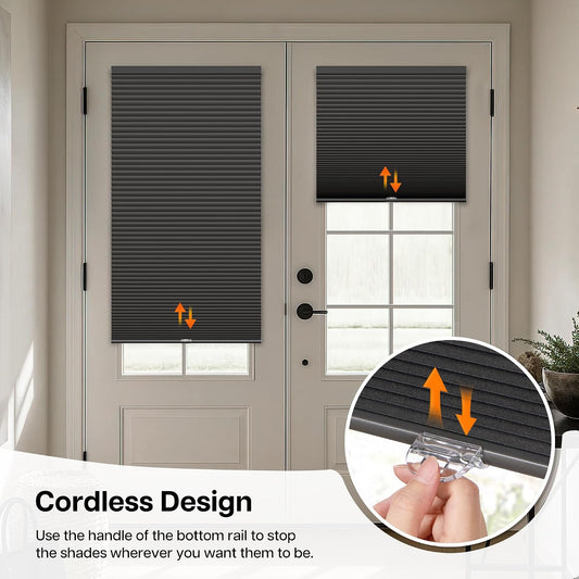 No Drill Custom Blackout Cellular French Door Shade, Stick On or Screw In
