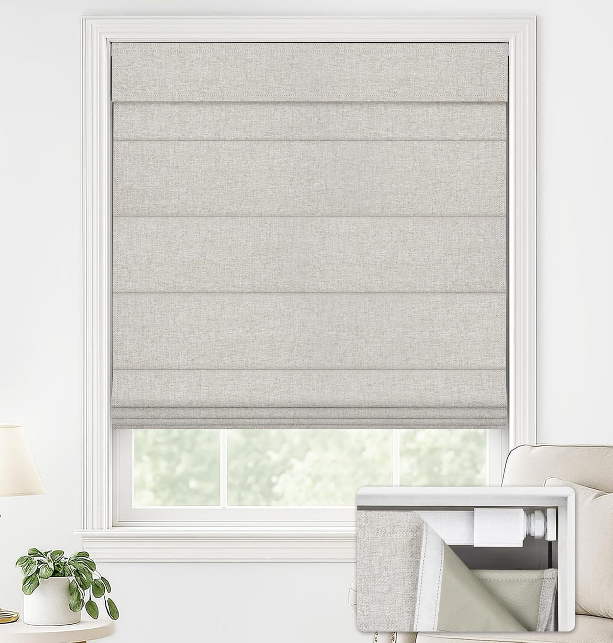 No Drill Custom Blackout Faux Linen Fabric Roman Shades