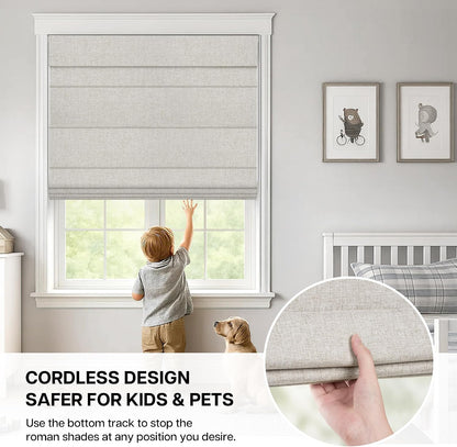 No Drill Custom Blackout Faux Linen Fabric Roman Shades