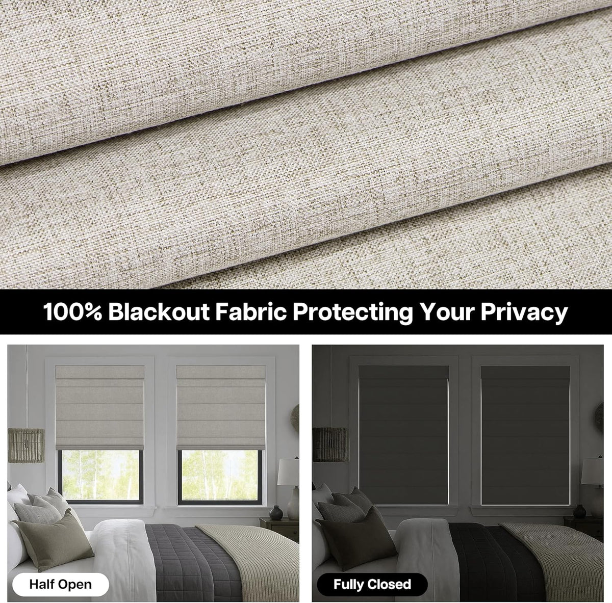 No Drill Custom Blackout Faux Linen Fabric Roman Shades