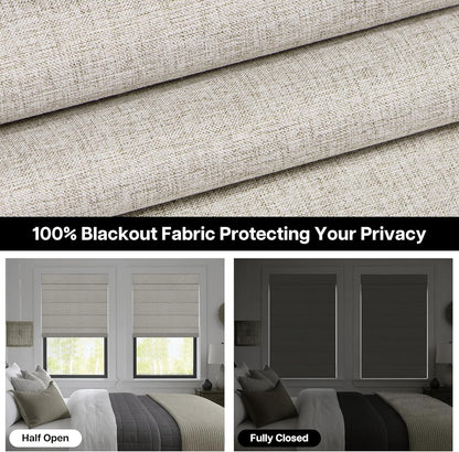 No Drill Custom Blackout Faux Linen Fabric Roman Shades