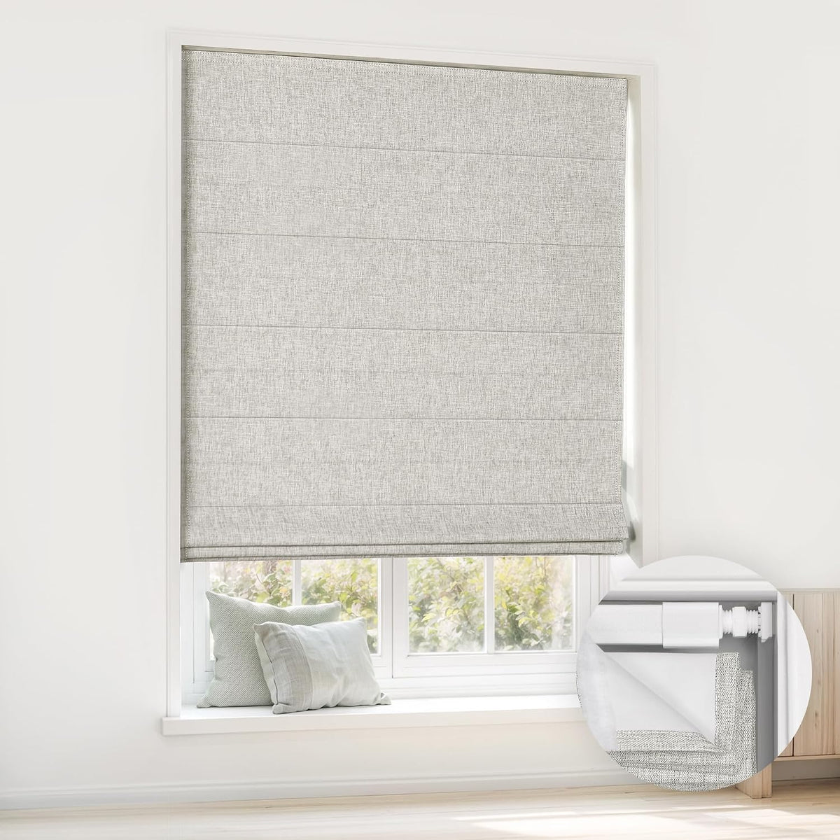 No Drill Custom Room Darkening Fabric Roman Shades