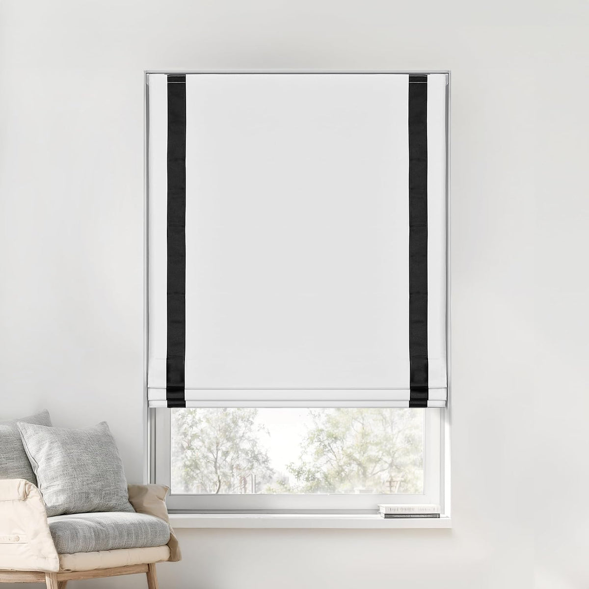 No Drill Custom Room Darkening Border Trim Fabric Roman Shades