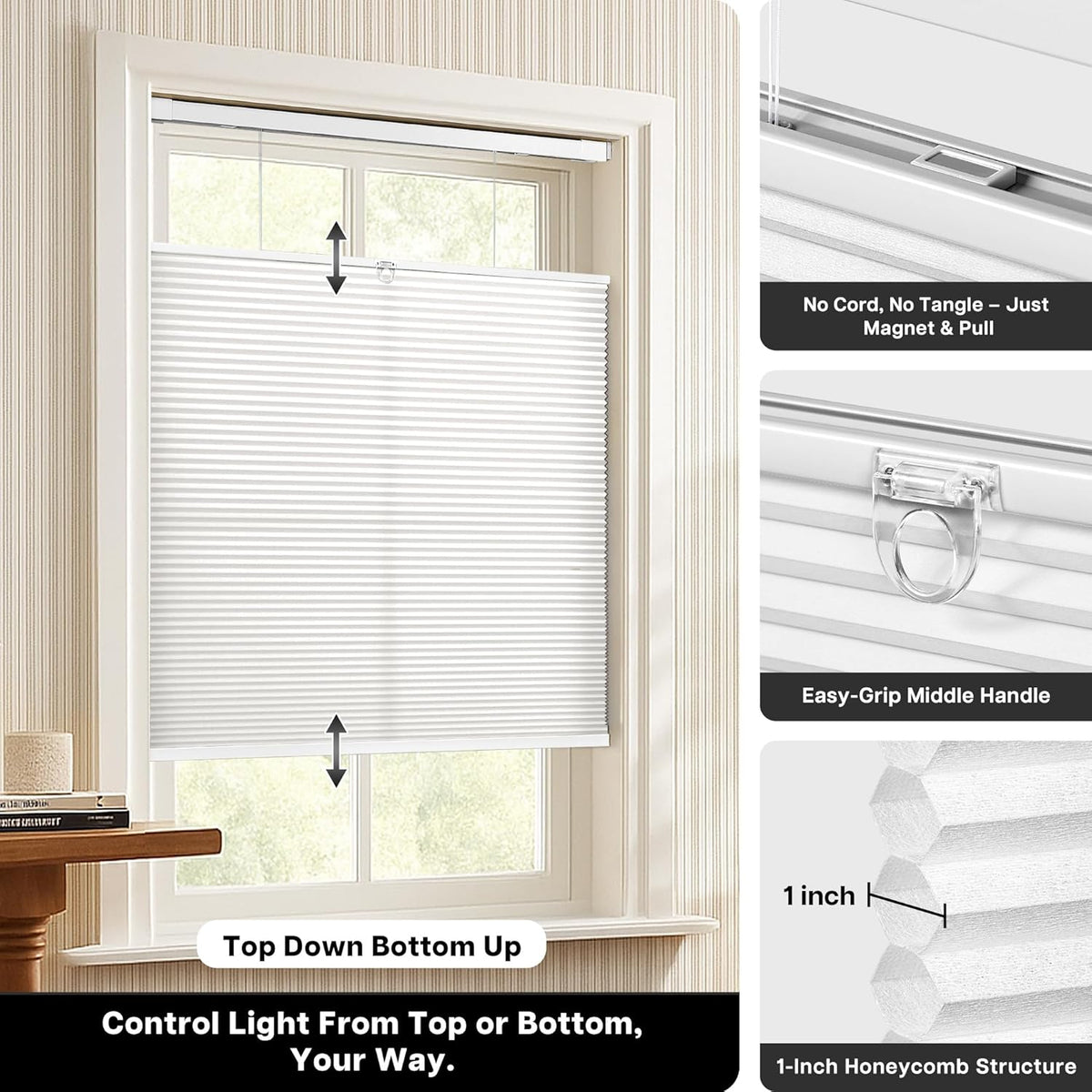No Drill Custom Light Filtering Top Down Bottom Up Cellular Shades