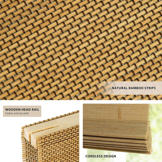 No Drill Custom Light Filtering Bamboo Roman Shades, Acorn25