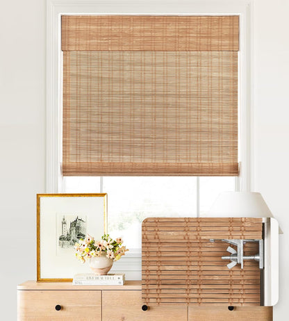 No Drill Custom Light Filtering Bamboo Roman Shades, Ceylon Light Russet