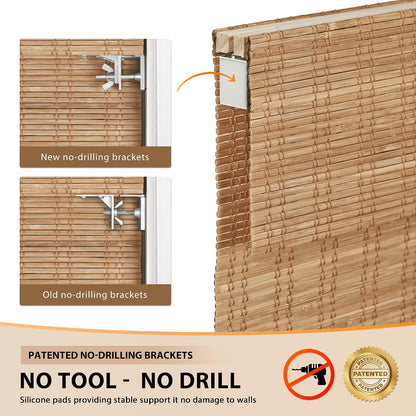 No Drill Custom Light Filtering Bamboo Roman Shades, Ceylon Light Russet