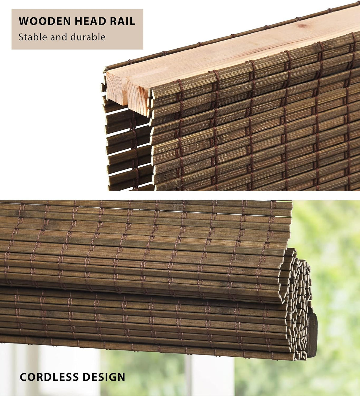 No Drill Custom Privacy Bamboo Roman Shades