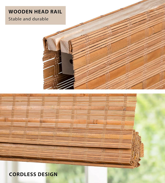 No Drill Custom Light Filtering Bamboo Roman Shades, Native