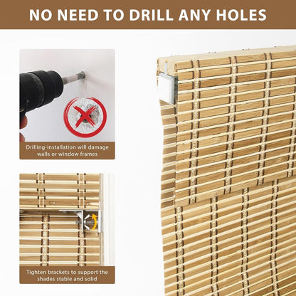 No Drill Custom Light Filtering Bamboo Roman Shades, Natural306