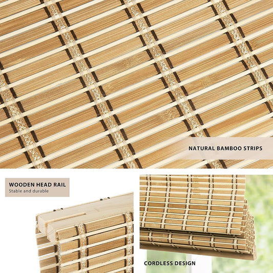 No Drill Custom Light Filtering Bamboo Roman Shades, Natural306