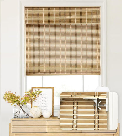 No Drill Custom Light Filtering Bamboo Roman Shades, Natural306