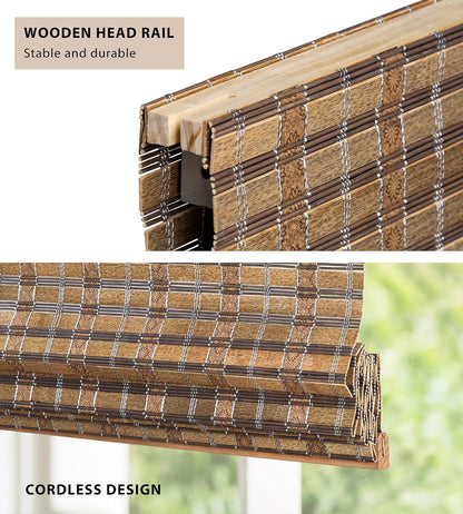 No Drill Custom Light Filtering Patterned Bamboo Roman Shades