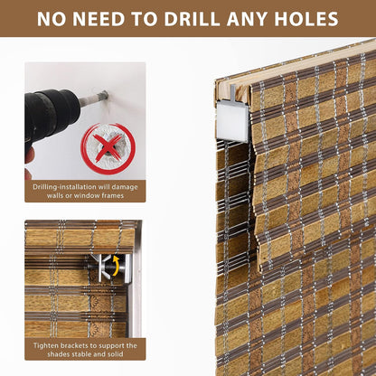 No Drill Custom Light Filtering Patterned Bamboo Roman Shades