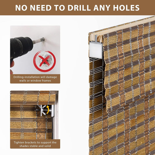No Drill Custom Light Filtering Patterned Bamboo Roman Shades