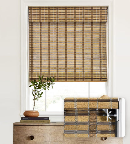 No Drill Custom Light Filtering Patterned Bamboo Roman Shades