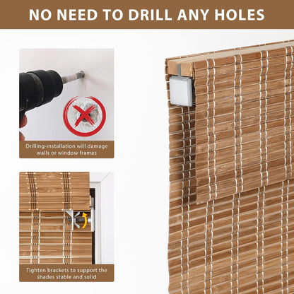 No Drill Custom Light Filtering Bamboo Roman Shades, Brown206