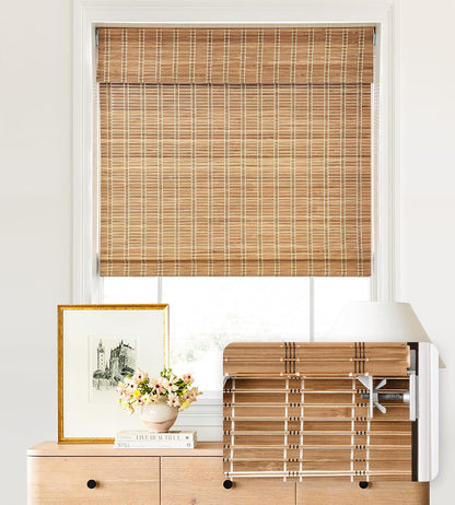 No Drill Custom Light Filtering Bamboo Roman Shades, Brown206