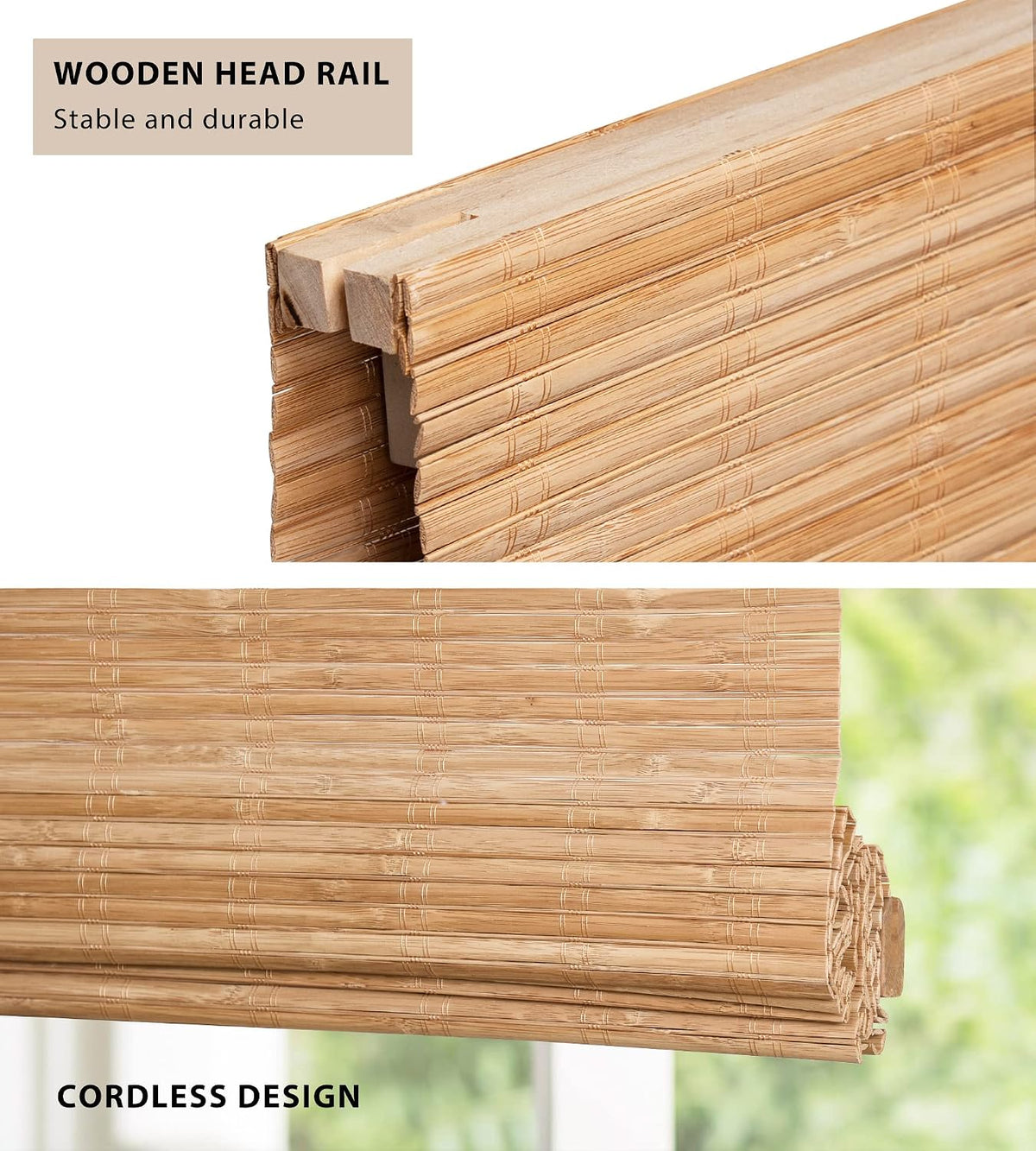 No Drill Custom Light Filtering Bamboo Roman Shades, Carbonized206