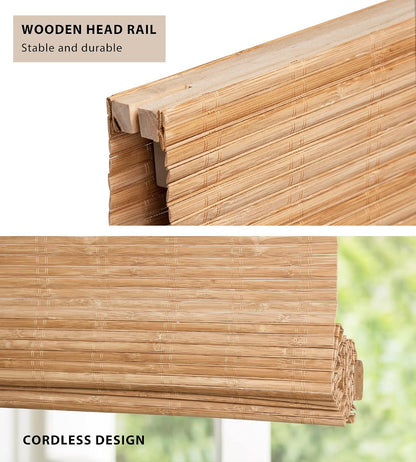 No Drill Custom Light Filtering Bamboo Roman Shades, Carbonized206