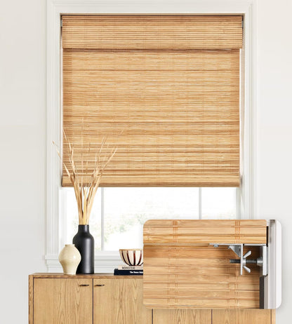 No Drill Custom Light Filtering Bamboo Roman Shades, Carbonized206