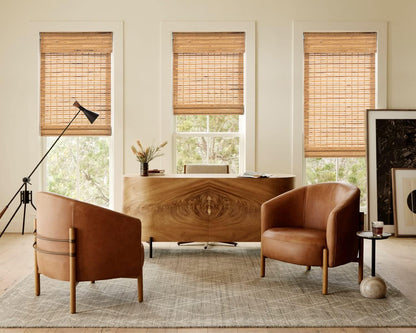 No Drill Custom Light Filtering Bamboo Roman Shades, Native