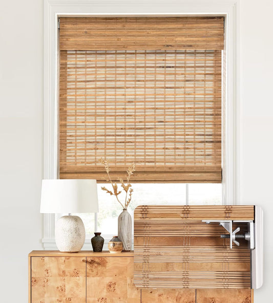 No Drill Custom Light Filtering Bamboo Roman Shades, Native