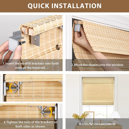 No Drill Custom Light Filtering Matchstick Bamboo Roman Shades