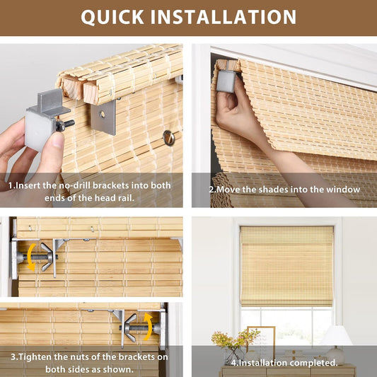 No Drill Custom Light Filtering Matchstick Bamboo Roman Shades