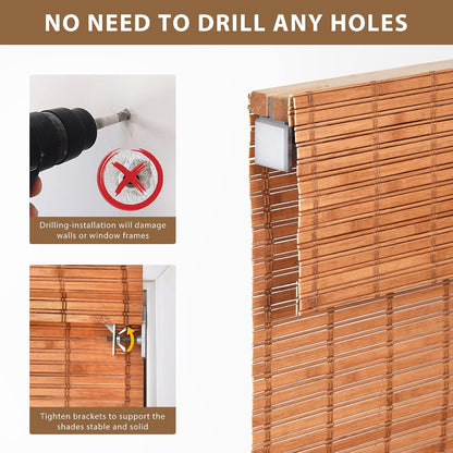 No Drill Custom Light Filtering Bamboo Roman Shades, Wood01