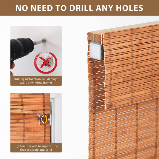 No Drill Custom Light Filtering Bamboo Roman Shades, Wood01