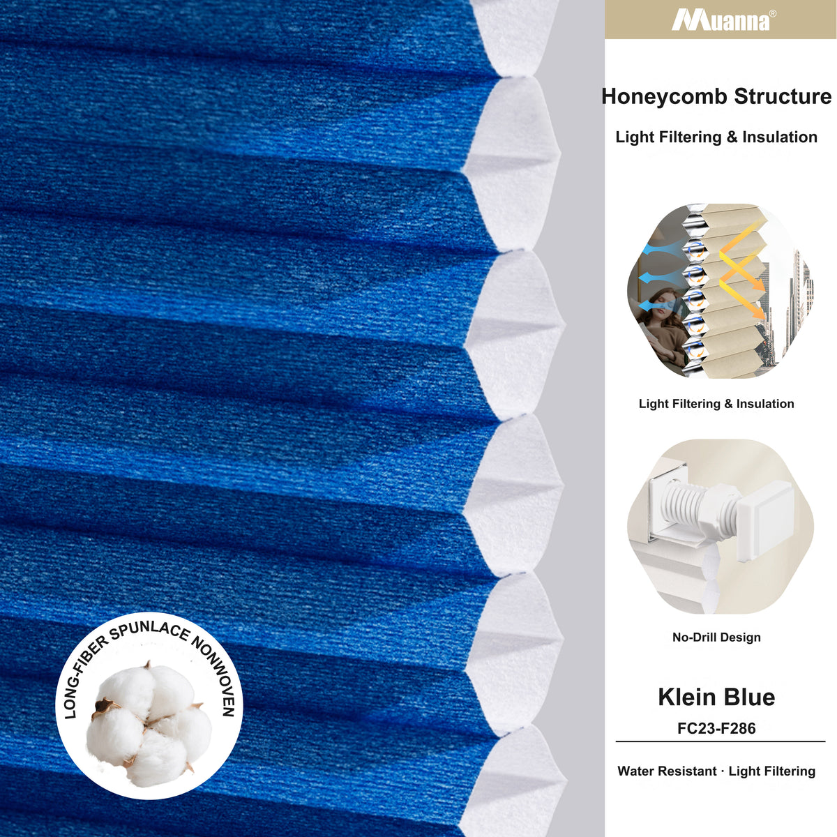 No Drill Custom Light Filtering Cellular Shades, Water Resistant, Top Down Bottom Up with Magnet (MP)