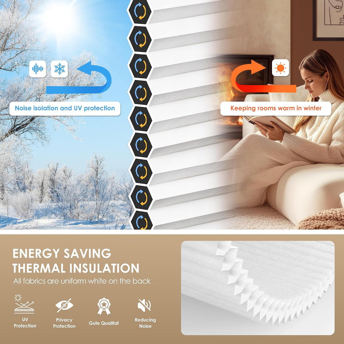 No Drill Premium Custom Light Filtering Cellular Shades