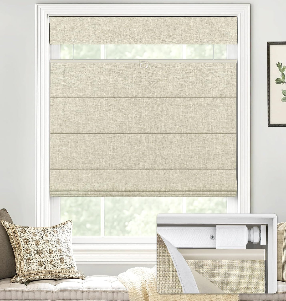 No Drill Custom Blackout Top Down Bottom Up Fabric Roman Shades