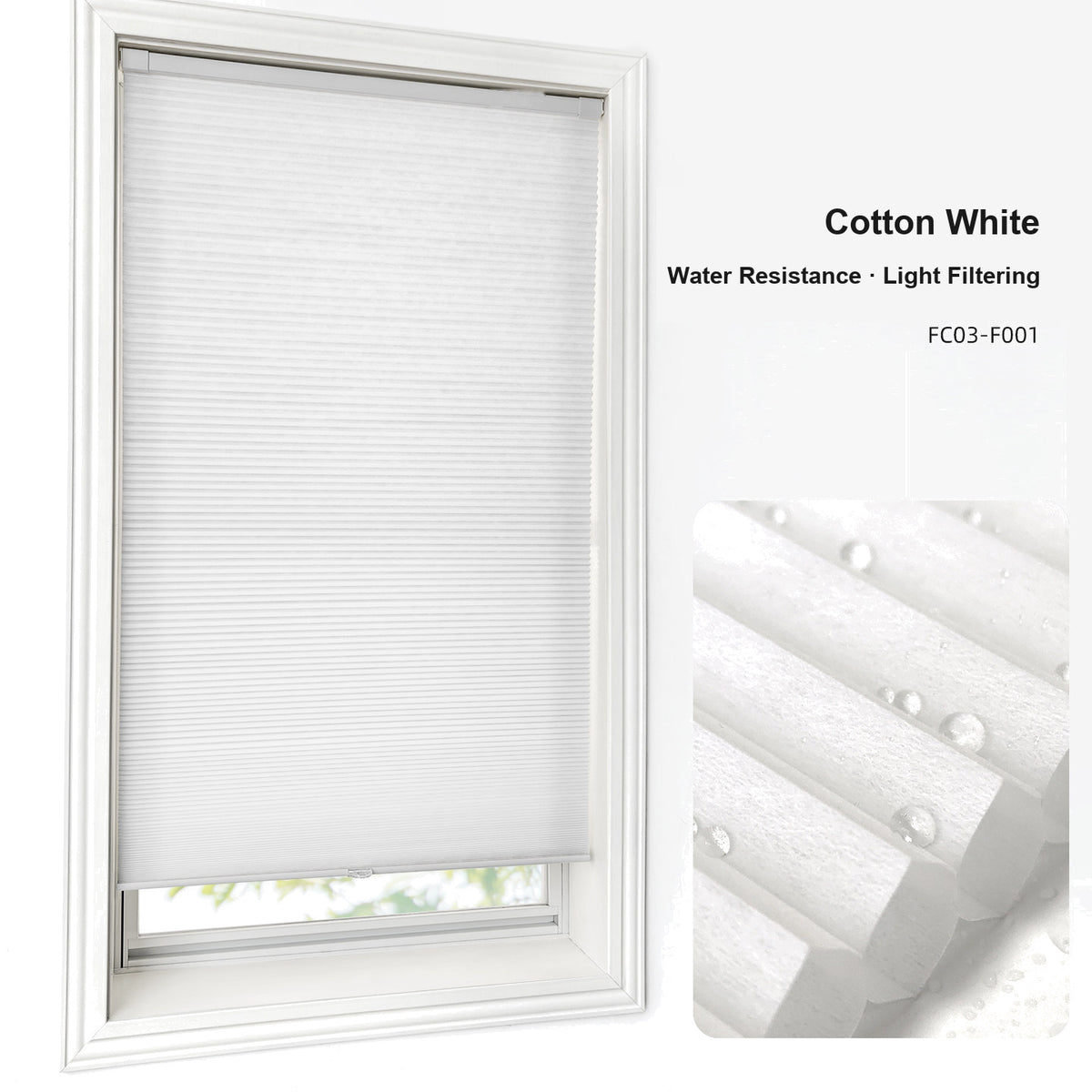 No Drill Custom Water Resistance Light Filtering Cellular Shades (MP)