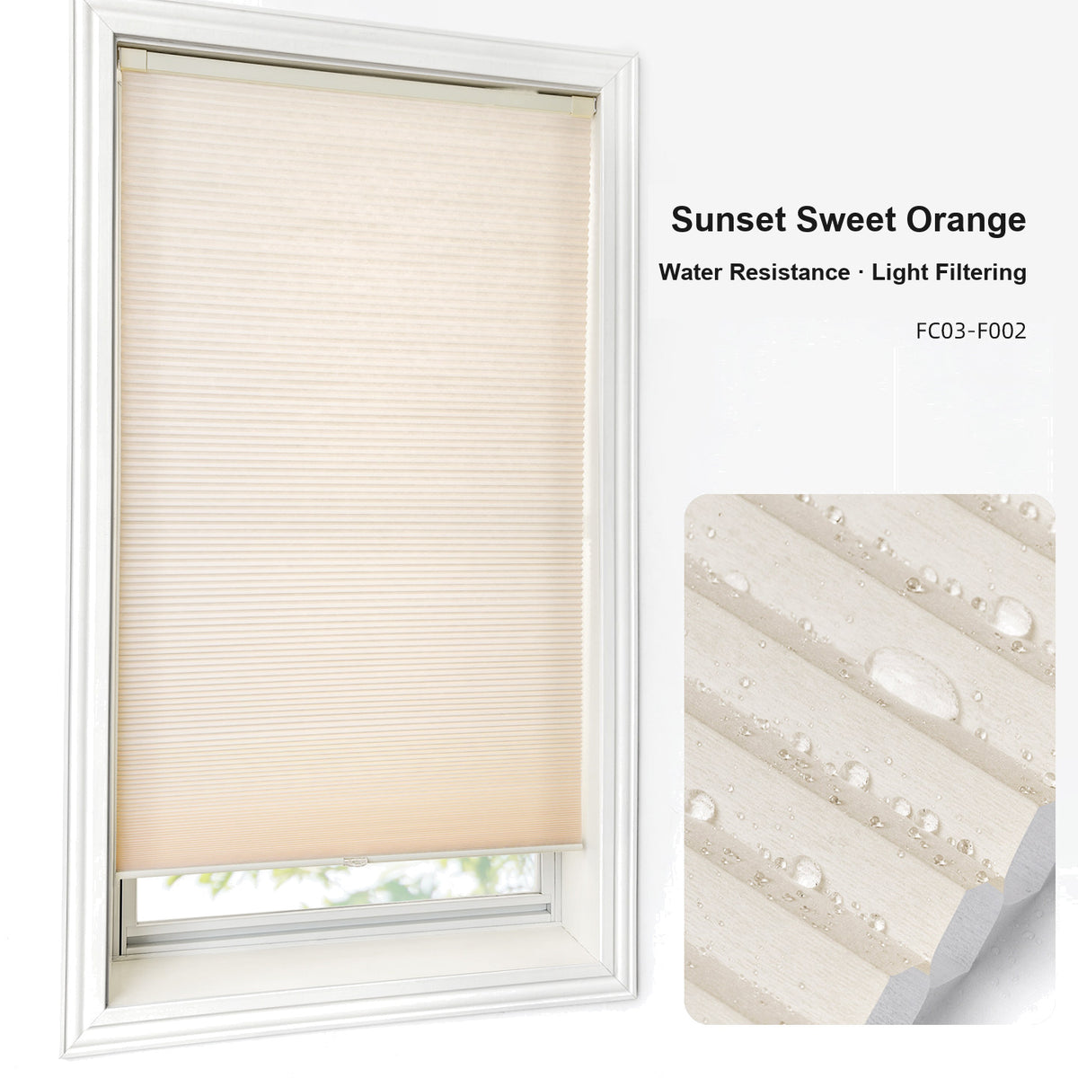 No Drill Custom Water Resistance Light Filtering Cellular Shades (MP)