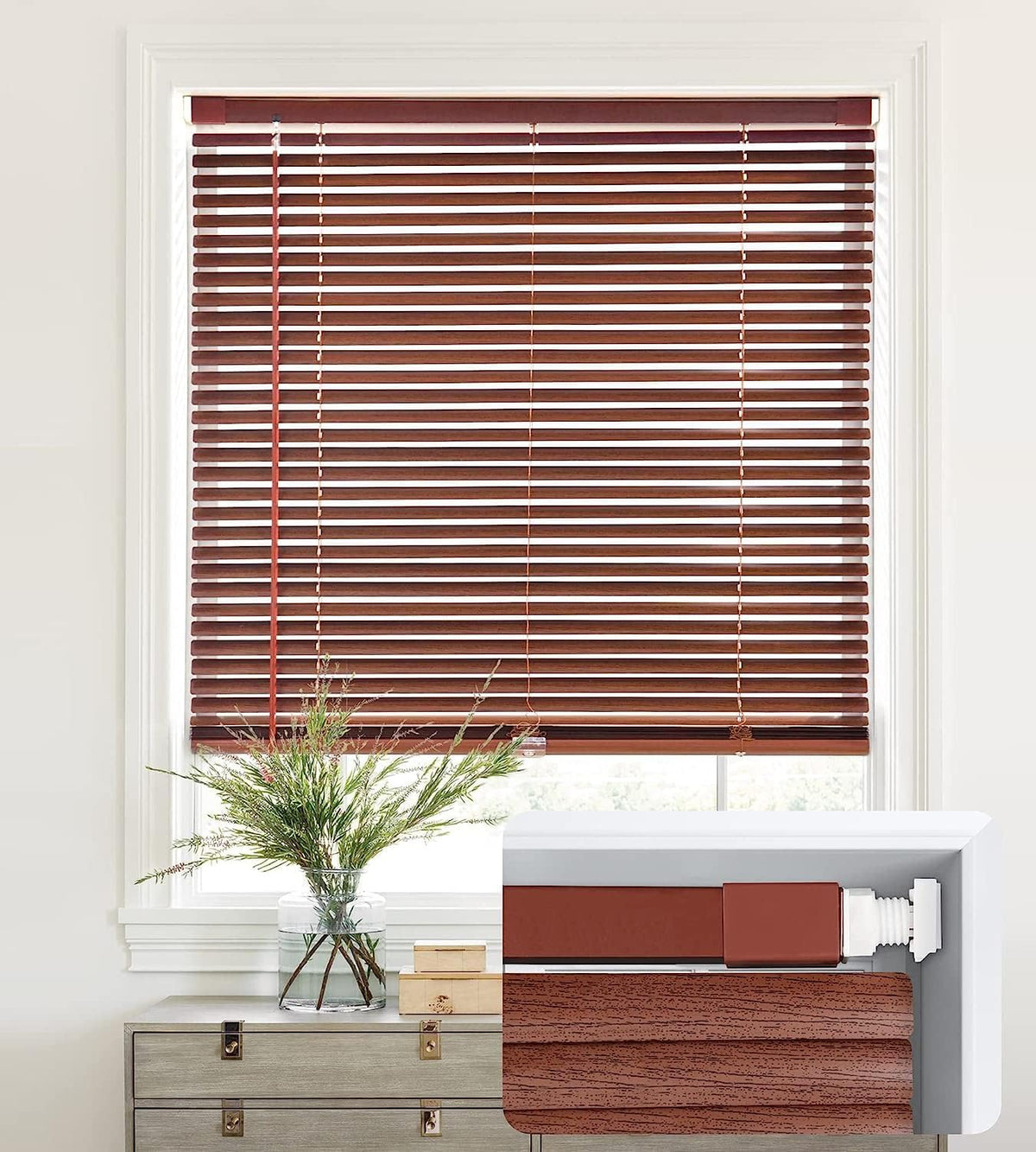 No Drill Custom Wood Grain Aluminum Mini Blinds
