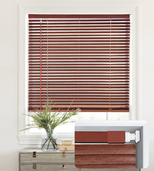 No Drill Custom Wood Grain Aluminum Mini Blinds