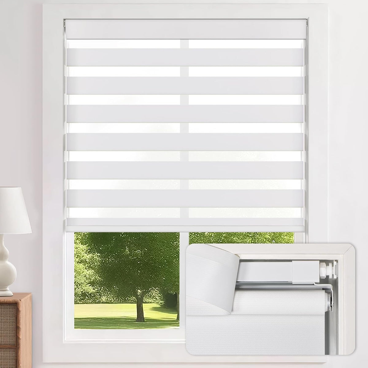 No Drill Custom Semi-Sheer Zebra Blinds