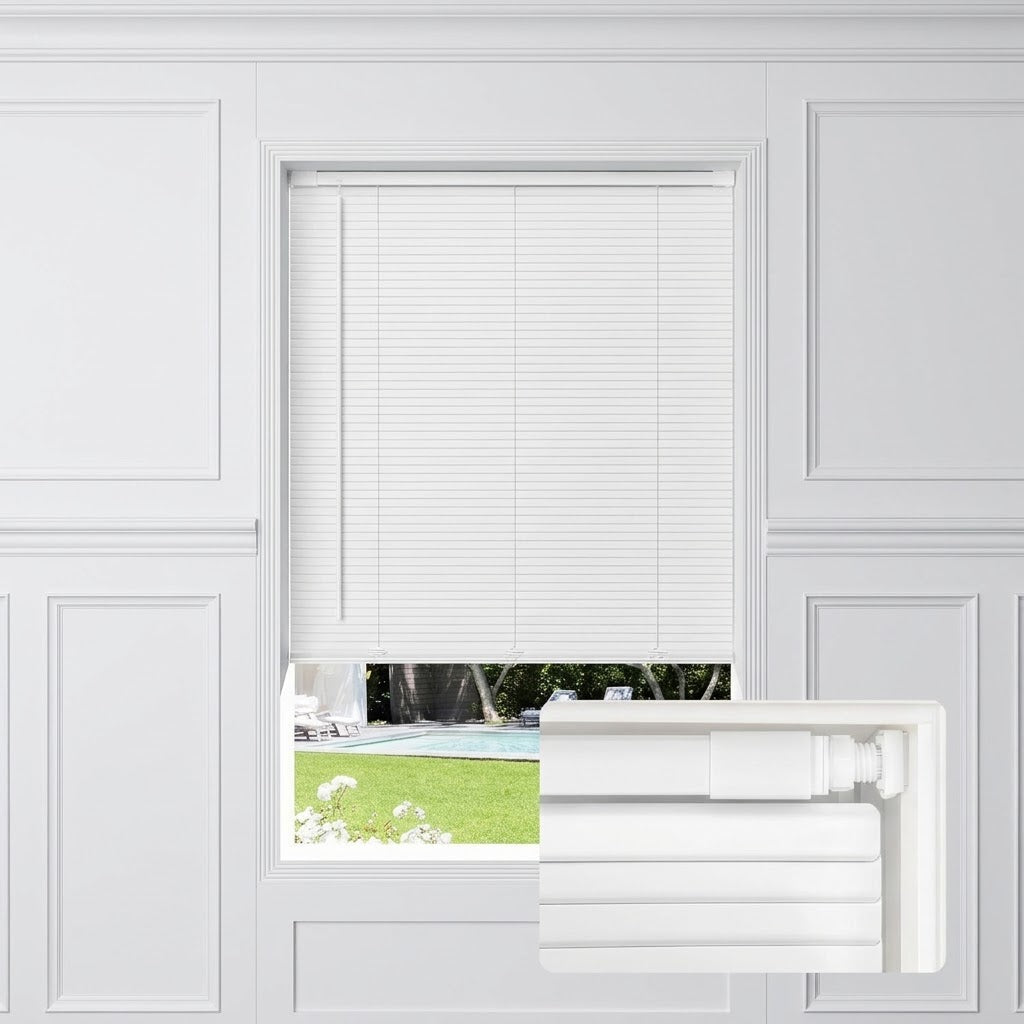 No Drill Standard Size Premium L-Shaped Vinyl Mini Blinds
